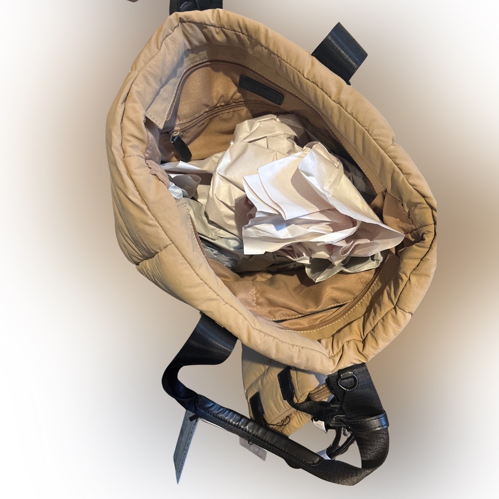 Max Studio Quilted Tote Bag Set – NWT, Puffer Nylon + Mini Tote, Tan/Black - Picture 3 of 5